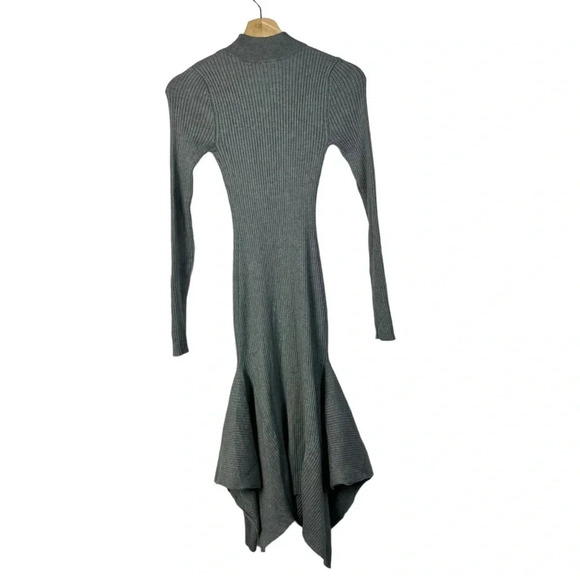 Express Gray Ribbed Mock Neck Asymmetrical Hem Sweater Dress XS - Picture 3 of 6
